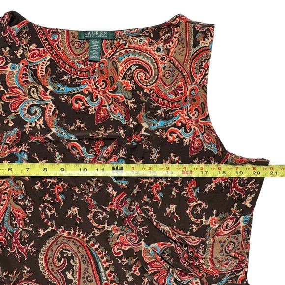 Lauren Ralph Lauren Sleeveless Paisley Faux Wrap Dress Size XL Jersey Stretch - Picture 9 of 13
